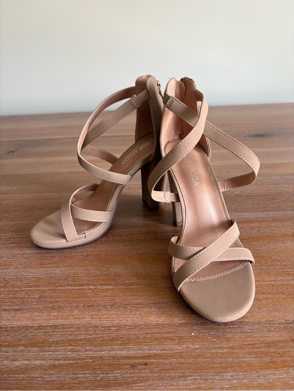 TOP Moda Beige Strappy Block Heel Sandals